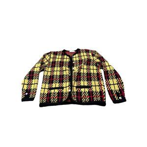 Vintage Complements Womens Small Striped & Plaid Acrylic Cardigan Sweater